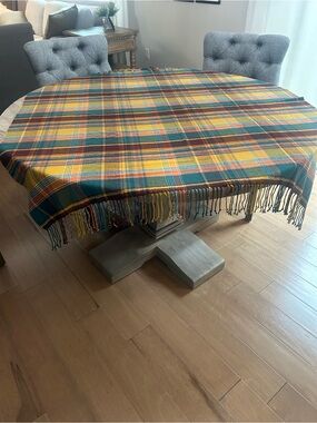 Southern Living At Home Plaid Fringe Tablecloth in Teal, Mustard & Burgundy